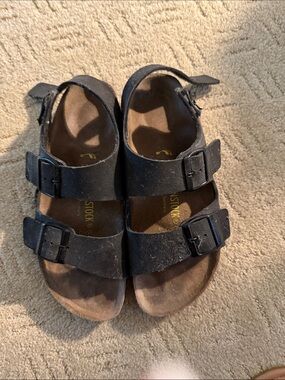 Birkenstock Black women’s Two-Strap Suede Sandals